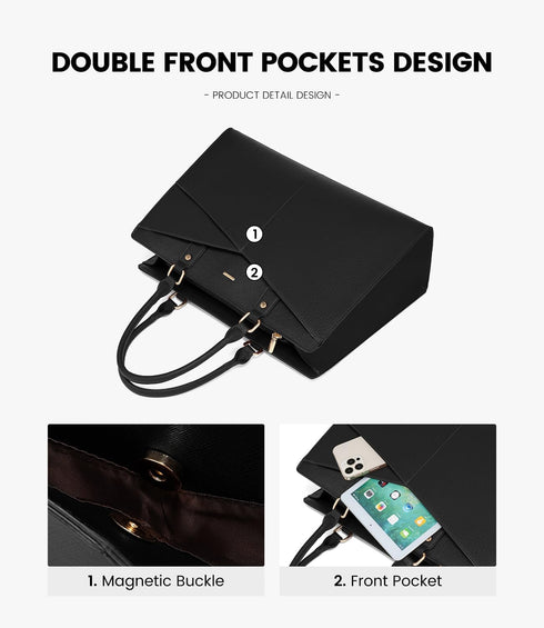 LOVEVOOK 17.3 Inch Laptop Tote Bag for Women, Leather Business Office Work Bag Computer Briefcase with Small Clutch fit