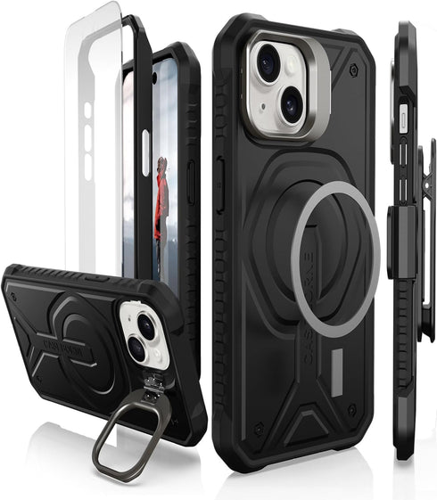 CaseBorne Protective Case for iPhone 15 - Compatible with MagSafe, Slim Yet Rugged with Tempered Glass Screen Protector