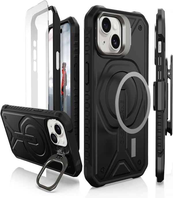 CaseBorne Protective Case for iPhone 15 - Compatible with MagSafe, Slim Yet Rugged with Tempered Glass Screen Protector