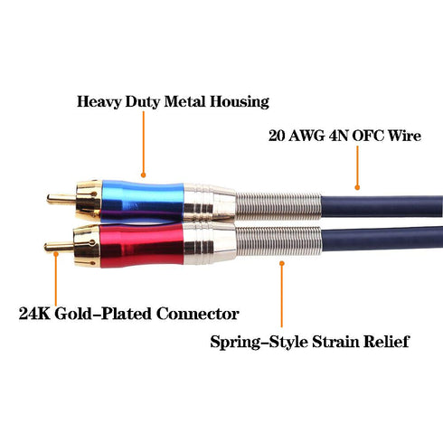 Tisino XLR to RCA Y-Cable, 6.6 feet, XLR Female to Dual RCA Adapter Y-Splitter for Unbalanced Stereo Audio