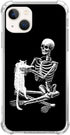 Black Skull White Cat Phone Case for iPhone 14, Unique Trendy TPU Bumper Cover for Girls Boys Women Men