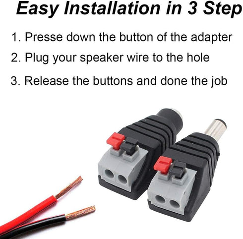 DC Power Connector Plug, 10 Pairs Male and Female 5.5mm x 2.1mm Power Jack Adapter for CCTV Camera