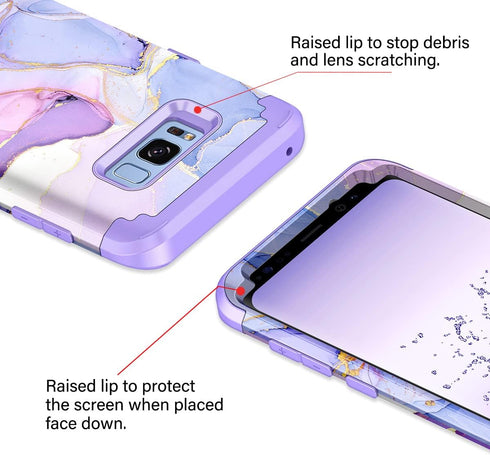 Miqala for Galaxy S8 Case, Glow in The Dark Three Layer Heavy Duty Shockproof Protective Case (Light Purple)