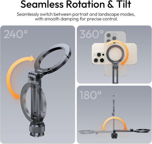 ULANZI MA07 1/4" 17/16/15/14/13/12 Magnetic Phone Tripod Mount for Magsafe, Aluminum Camera Phone Mount with Screw