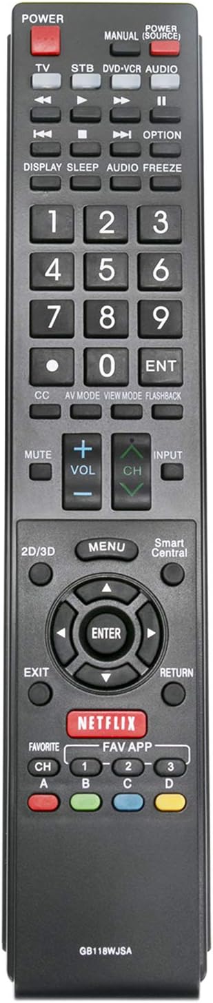 New RRMCGB118WJSA Remote Control for Sharp LED HDTV Models LC60C6600U, LC60EQ10U, LC60LE660U, LC60SQ10, and More