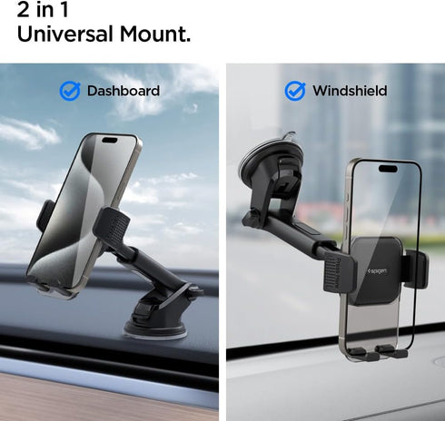 Spigen 360 17/16/15, S26/S25, 10, Universal Car Phone Holder, Dashboard Windshield Mount with Rotating Head, Telescopic