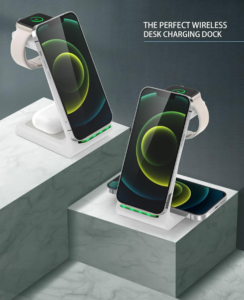 Wireless Charging Station - 3 in 1 Fast Desk Charging Station for iPhone 15/14/13/12/11 Pro Max/X/Xs Max/8/8 Plus,