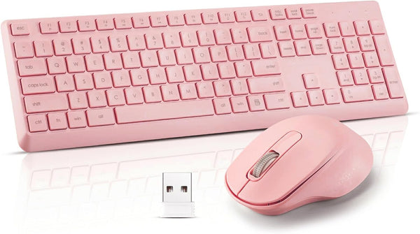 Wireless Silent Keyboard Mouse Combo, Ultra-Slim USB Set with Water-Dropping Keycaps, 12 Shortcuts, 2.4GHz Connection