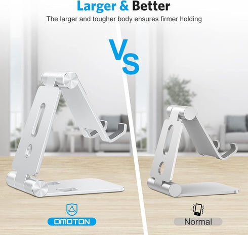 OMOTON Foldable Cell Phone Stand, C4 Portable Aluminum Phone Holder, Adjustable Phone Dock Cradle Compatible with iPhone 14/13/12/11 Pro Max, Samsung Galaxy, Small Tablets and Other Phones, Silver