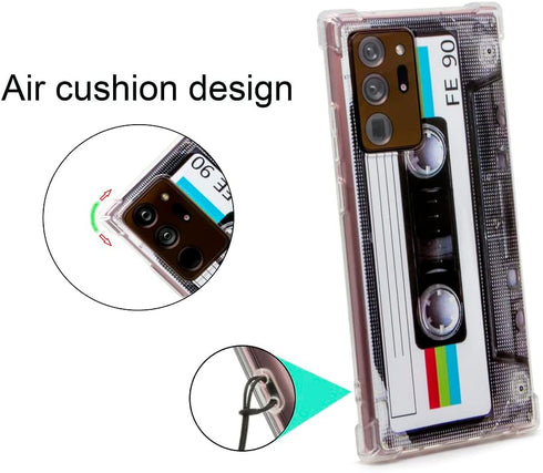 Galaxy Note 20 Ultra Case with Reinforced Corners, TPU Soft Bumper Retro Cassette Tape Case + Camera Lens Protector