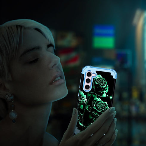 Miqala Galaxy S23 5G Case, Glow in The Dark Three Layer Heavy Duty Shockproof Full Body Protection, Hard Plastic Bumper