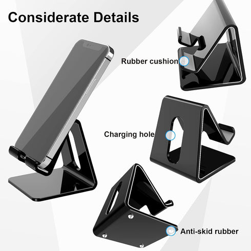 Crpich Acrylic Phone Stand, Ergonomic Design for Apple iPhone and Samsung Galaxy, Black