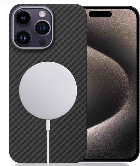 Aramid Fiber Case for iPhone 15 Pro Max - Carbon Fiber Texture, Compatible with MagSafe, Super Slim Light Protective