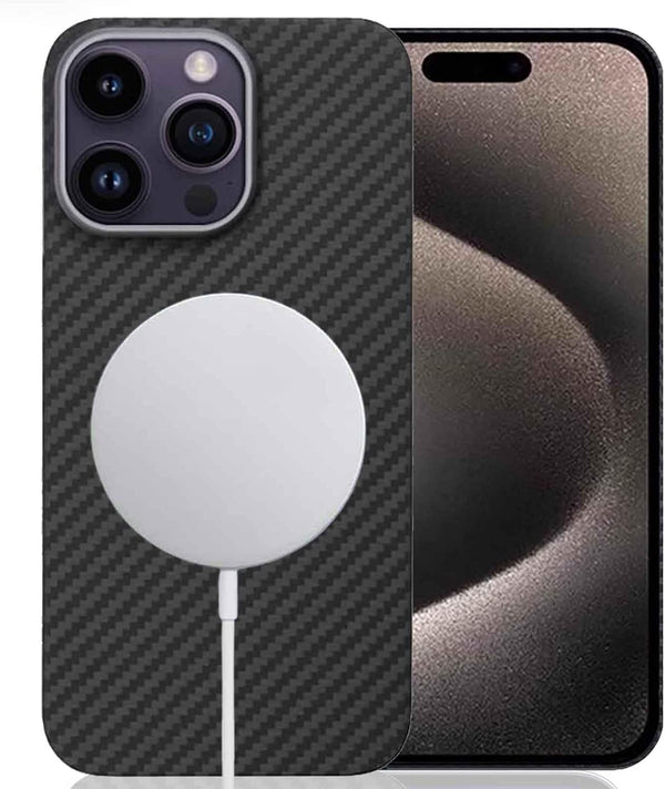 Aramid Fiber Case for iPhone 15 Pro Max - Carbon Fiber Texture, Compatible with MagSafe, Super Slim Light Protective