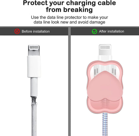 Cute Waves DIY Cable Protector for iPhone Charger, Kawaii 3D Love Heart Design, Data Cable USB Charger Protector for