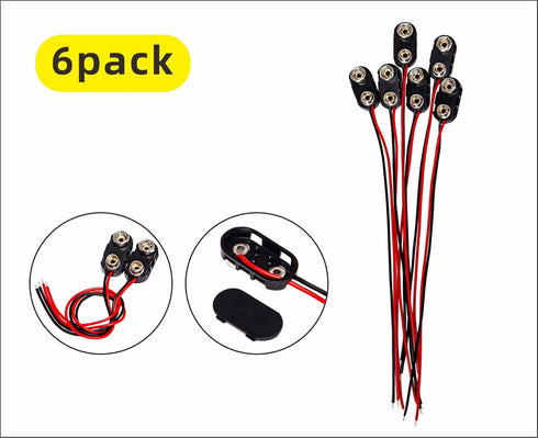 9 Volt Battery Connectors, 6 Pcs I-Type 9v Battery Connector Buckle with Wires, Hard Plastic Shell, 5.9in