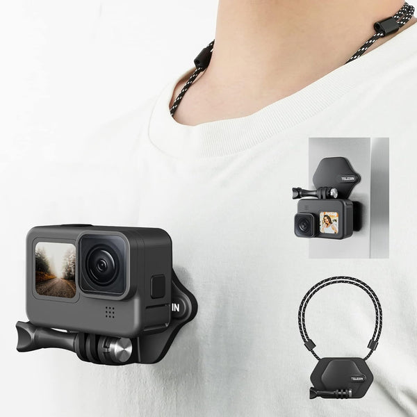 TELESIN 360 Magnetic Mount Chest Mount with Neck Strap Lanyard for GoPro Max Hero 11 10 9 8 7 Insta360