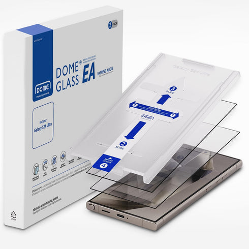 Whitestone DOME GLASS Screen Protector for Galaxy S24 Ultra - 9H Tempered Glass, Easy Installation Kit - 2 Pack