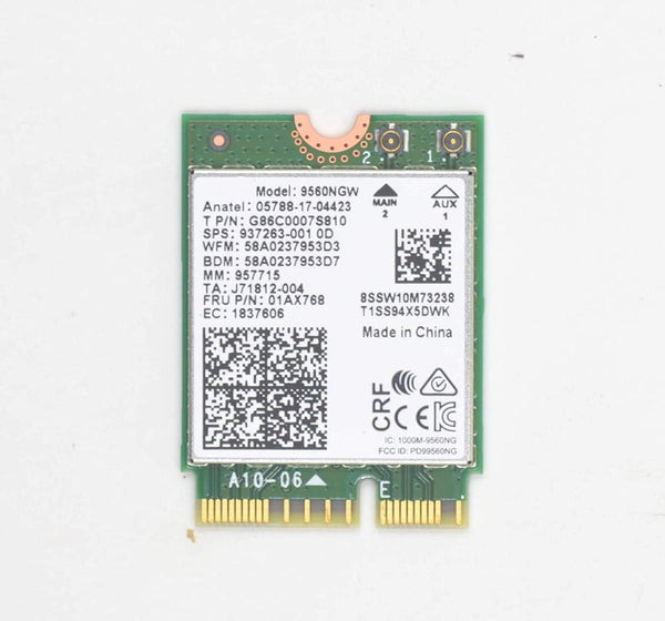 WiFi Card Wireless-Network Card 9560AC, 9560NGW, AC 9560, M.2 2230, 2X2 Ac+Bt, Gigabit, No Vpro NGFF Key E.