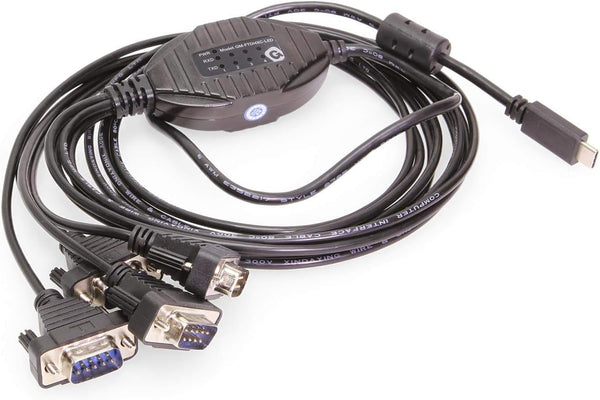 Gearmo 4 Port USB Type-C to Serial Adapter, with Per Port LED Rx/TX