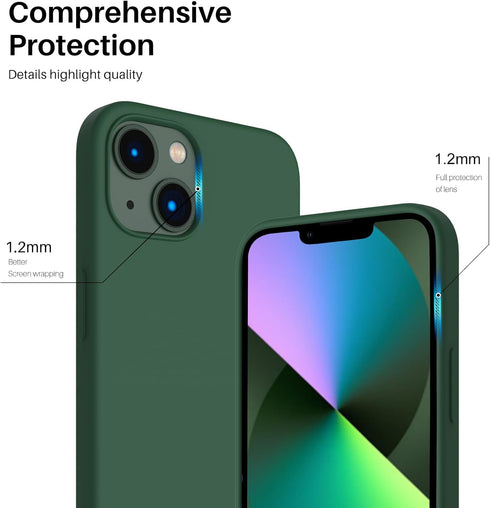 ORNARTO iPhone 13 Case 6.1", Slim Liquid Silicone 3 Layers Full Covered Soft Gel Rubber Case Cover, Clover Green