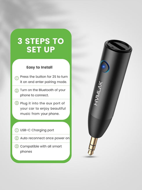 Bluetooth 5.3 Aux Adapter, Car Bluetooth Receiver with Stronger Microphone, 3.5mm Jack for Car Home Stereo, USB-C