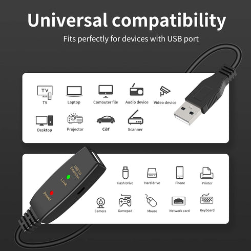 LDKCOK 50FT 2.0 chipset Active USB Extension Cable Male to Female with A Extension Signal Booster - Active
