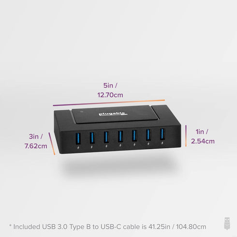 Plugable 7-in-1 USB Powered Hub for Laptops, USB Power Station for Multiple Devices with 60W Power Adapter