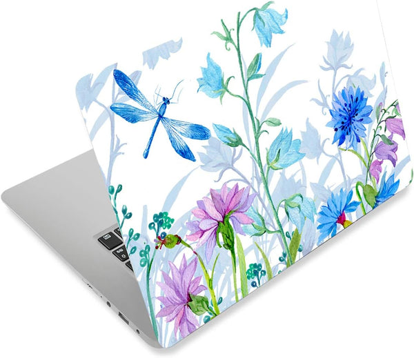 Laptop Skin Sticker Decal for 12" 13" 13.3" 14" 15" 15.4" 15.6" Laptops, Dragonfly & Flowers Art Decal Protector