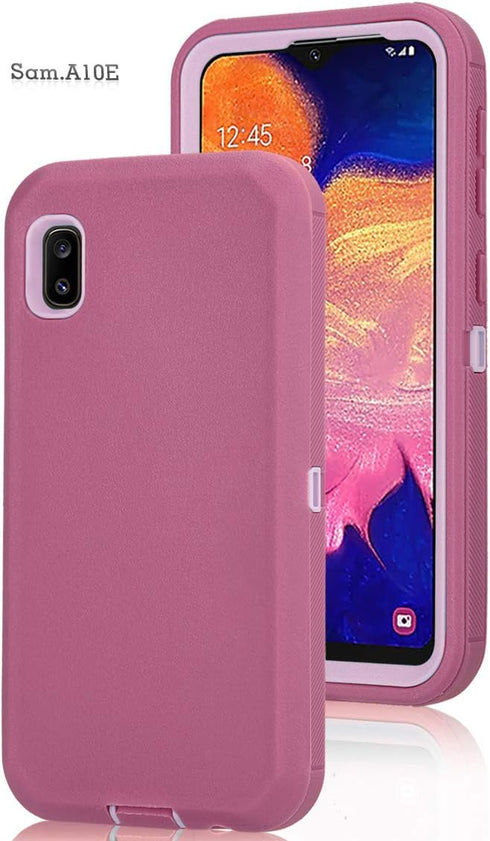 Galaxy A10E Case with Built-in Screen Protector, Tri-Layer Heavy Duty Full-Body Shock Absorption Cover - Wine/Pink