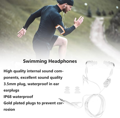 SYH&AQYE Waterproof Short Cord Headphones, 3.5mm Sport Wired Swimming Earbuds, Ergonomic In-Ear Headphones, White