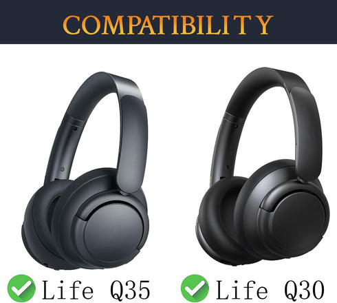 SOULWIT Cooling Gel Earpads Replacement for Anker Soundcore Life Q30/Q35 Headphones, Ear Pads Cushions with Ice Silk Fabric, High-Density Noise Isolation Foam - Black