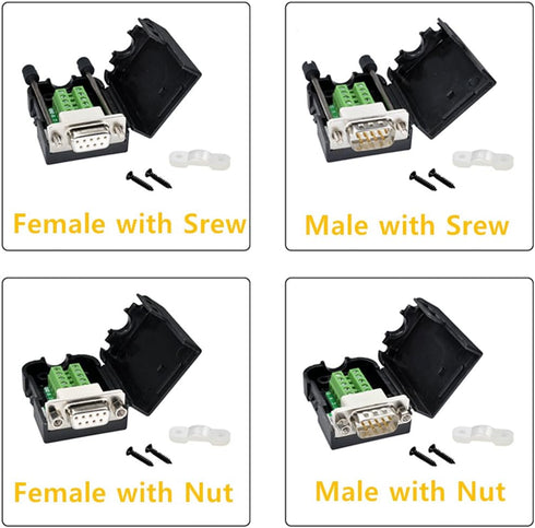 Oiyagai DB9 D-SUB RS232 VGA Adapter, 9 Pin Signals Terminal Breakout Plastic Cover (Female with Screw)