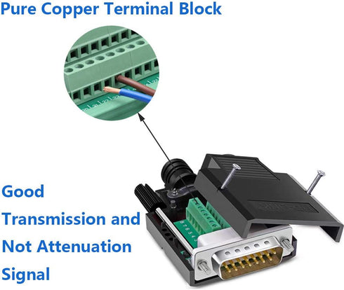 DB15 Solderless Male RS232 D-SUB Serial Adapters, 15 Pin Port Terminal Solderfree Breakout Board Connector with Case