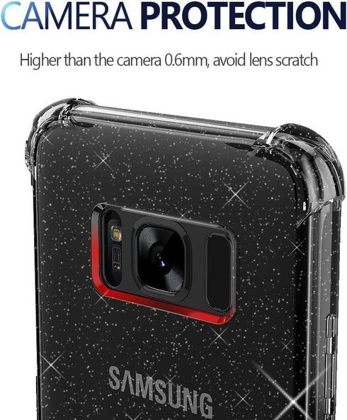 KIOMY Clear Case for Samsung Galaxy S8, Shockproof Bumper Protective Back Cover with Airbags Corners, Glitter.