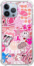 Hippie Pink Aesthetic Case for iPhone 14 Pro Max, Vintage Pink Smile Face Collage, Cool Trendy TPU Bumper Cover