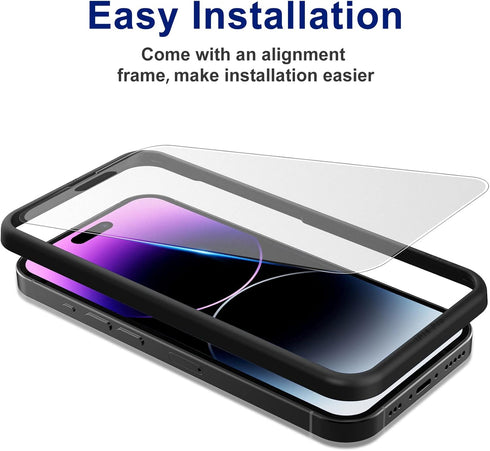 2 Pack Matte Glass Screen Protector for iPhone 14 Pro 6.1-inch 2022 with Easy Installation Frame, Anti-Glare, 9H