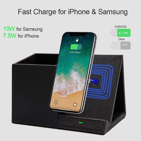 COSOOS Fast Wireless Charger with Desk Organizer, Desk Phone Charger Compatible with iPhone 15/15 Pro/15 Pro