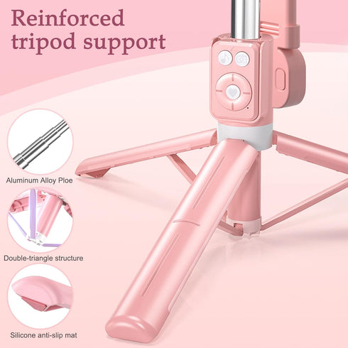 Mouzakon Selfie Stick Tripod with Fill Light, Phone Selfie Stick,Durable Stainless Steel Design,Bluetooth Remote