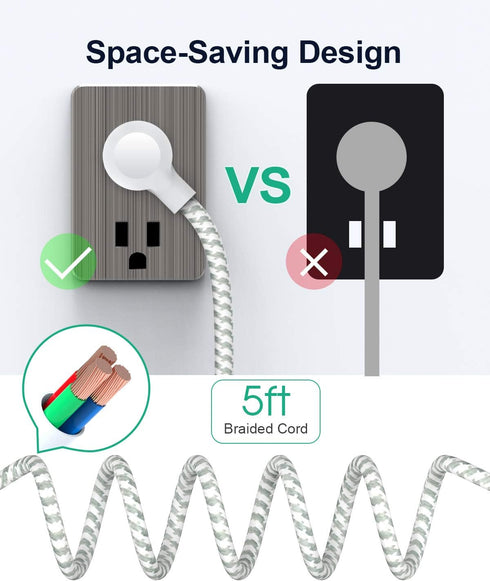 Mifaso USB Power Strip, Flat Plug Extension Cord with 3 Outlets, 3 USB Ports, 5ft Braided Power Cord