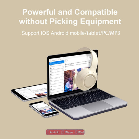 White Wireless Headphones Bluetooth, Foldable Over Ear Headphones, Hi Fi Stereo Headphones Built in Mic for Home/Office