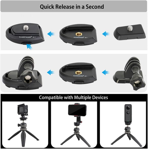 koolehaoda Quick Release Plate Adapter, Action Camera Accessories 2-Pack for GoPro, Selfie Stick, Tripod, and More