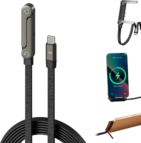 Linyuant Sideways Phone Charger, 2 in 1 Invisible Holder Charger Cable, 240W Braided