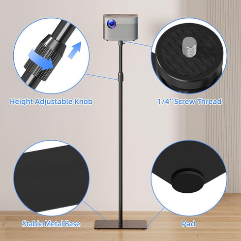 suptek 63.9" 360Swivel, 53.7-63.9inch, PR001FL Exdentable Projector Stand Height Adjustable Mini Projector Mount
