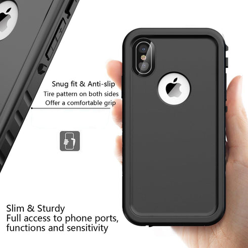 SPORTLINK Waterproof Case for iPhone X/iPhone Xs, Shockproof Snowproof Clear Slim Design (Black)