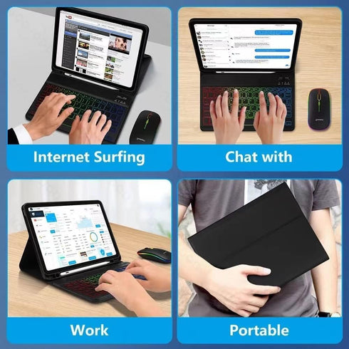 Ultra-Slim Bluetooth Keyboard and Mouse - Portable Mini Wireless Keyboard Rechargeable 7-Color Backlit for iPad iPhone