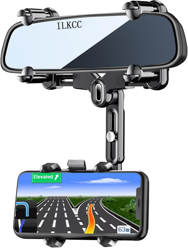 ILKCC Rearview Mirror Phone Holder for Car, 360 Rotating and Retractable Multifunctional Rear