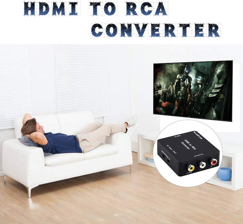 HDMI to RCA Converter, 1080P HDMI to 3RCA CVBs Composite Video Audio Adapter for TV Stick, Roku, and more