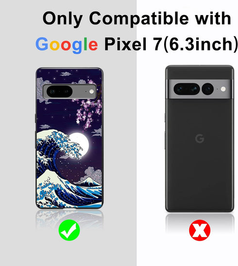 Compatible with Google Pixel 7 Case Japanese Wave Cherry Blossom Moon Pattern Phone Case for Boys Girls Aldults, Soft TPU Shockproof Anti-Scratch Case Designed for Google Pixel 7 6.3"