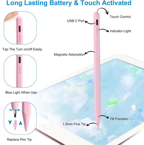 Stylus Pen for iPad 9th&10th Generation, Pencil with Palm Rejection for (2018-2023) iPad Pro 11&12.9 inch, iPad Air
